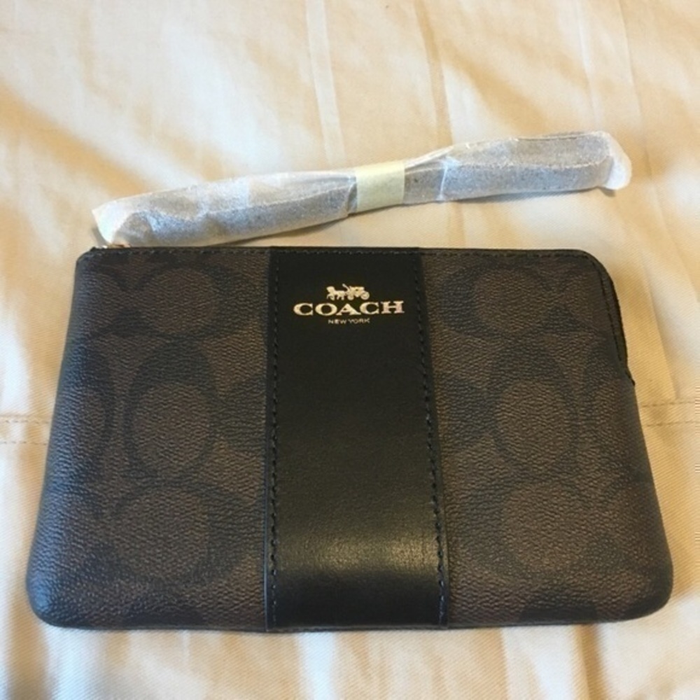 Coach black and brown signature coated canvas wristlet NWT - Picture 7 of 16